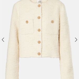 Frame Denim Cream Bouclé Cropped Teddy Jacket with Gold Buttons